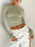 Women’s Long Sleeve Crew Neck Crop Top with Thumb Holes Slim Fit Solid Knit T-Shirt for Summer Streetwear and Casual Outfits